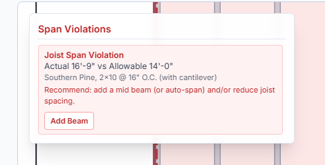 Span violation warning screenshot
