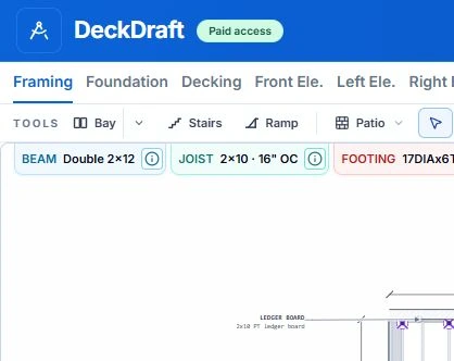 Design Advisor recommends 2x8 joists instead of 2x10 and double 2x10 beams instead of double 2x12 for the same sample deck.