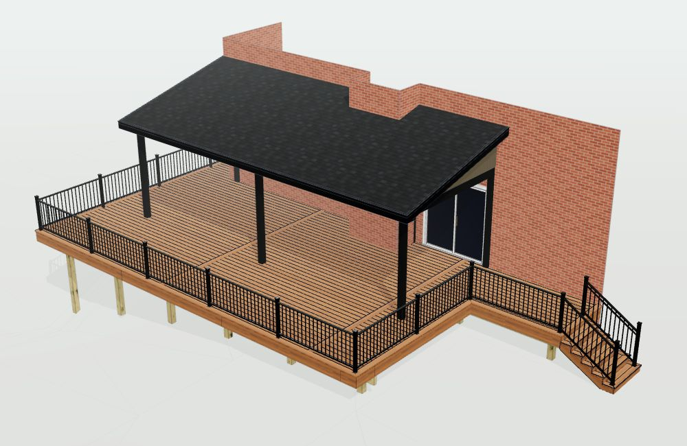 Native 3D preview: covered deck with right-side stairs