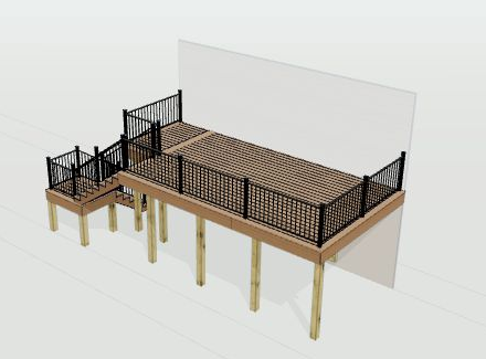 Native 3D preview: raised deck with stair landing