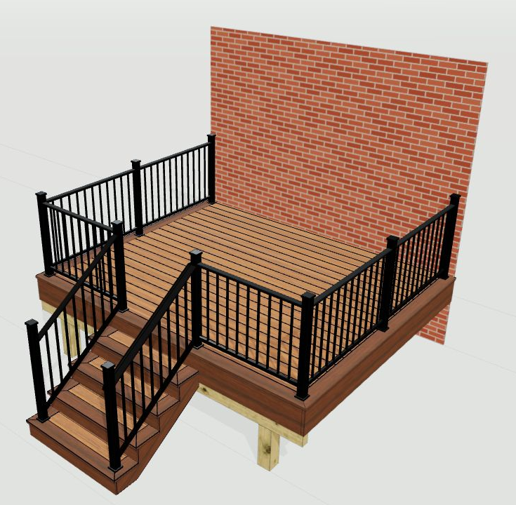 Native 3D preview: deck with aluminum railing
