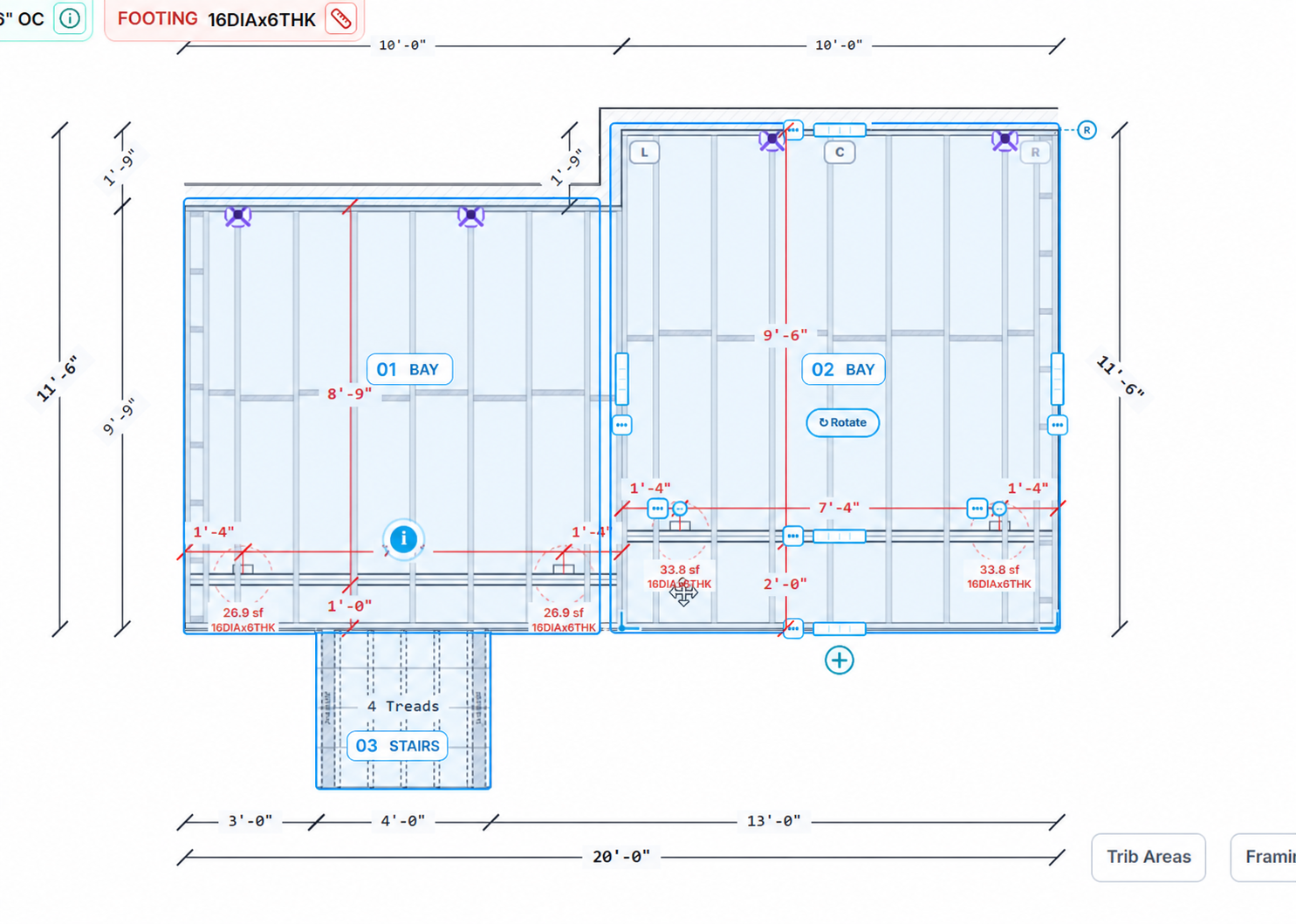A current DeckDraft plan with two deck bays and one stair highlighted as the three familiar parts used to assemble the example deck.